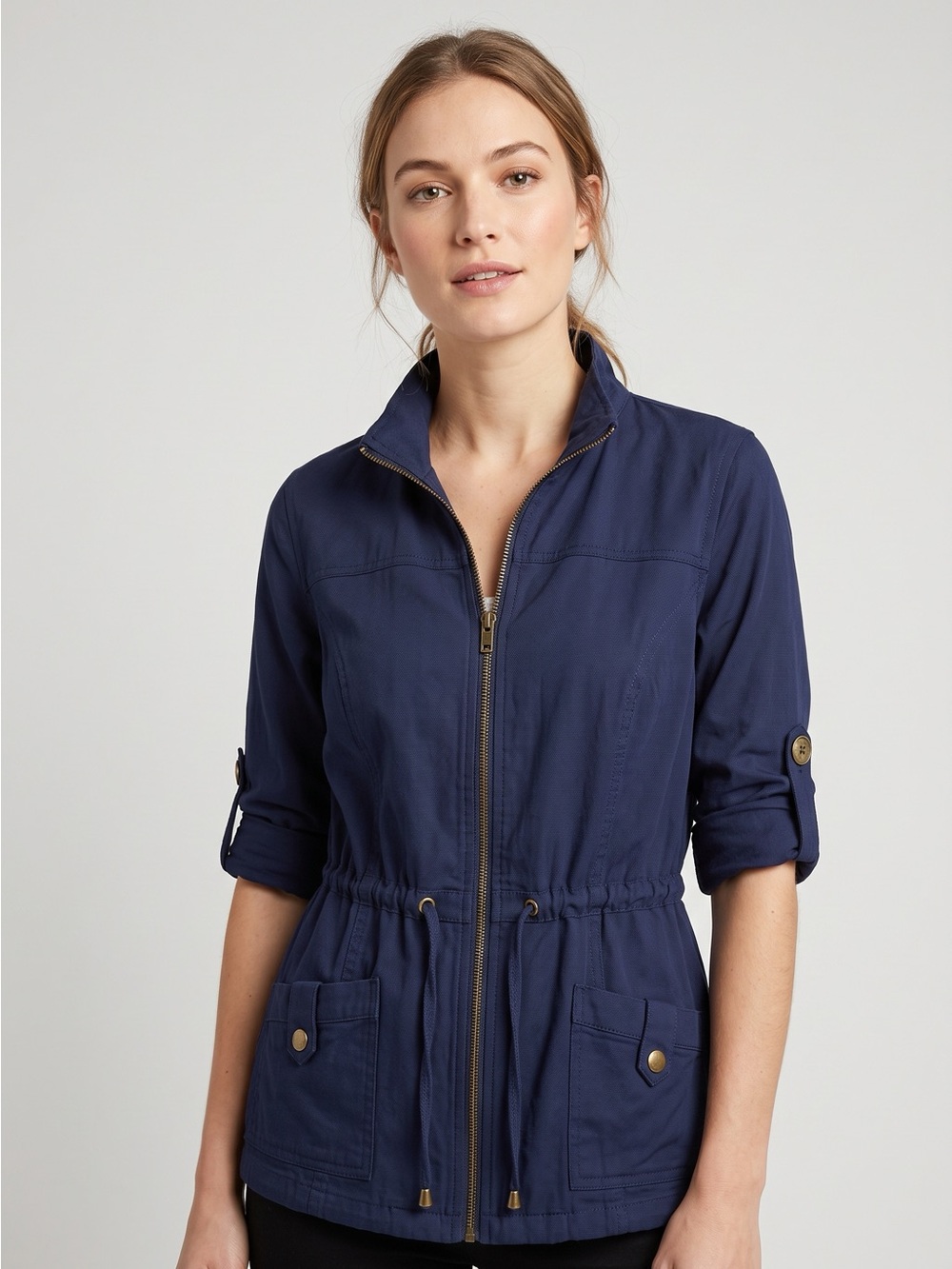 Kismet Navy Zip-Front Drawstring Utility Jacket